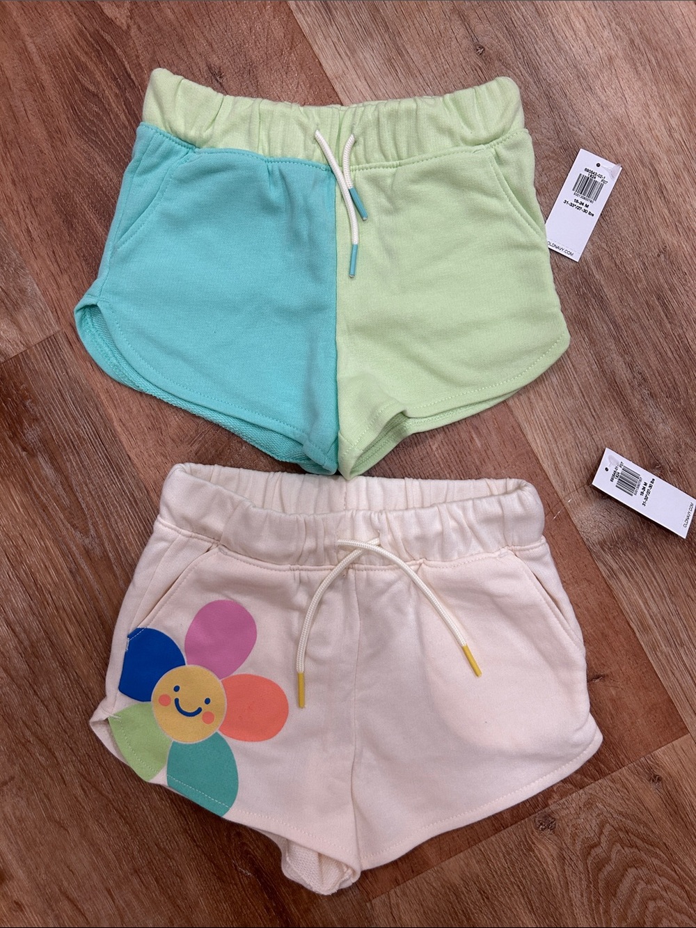 Toddler Colorblock & Flower Drawstring Shorts - Mint, Light Green, Cream